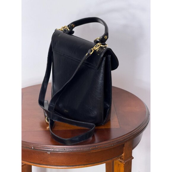 1980s black leather box purse handbag with alligator croc accent Harve' Benard - Picture 9 of 11